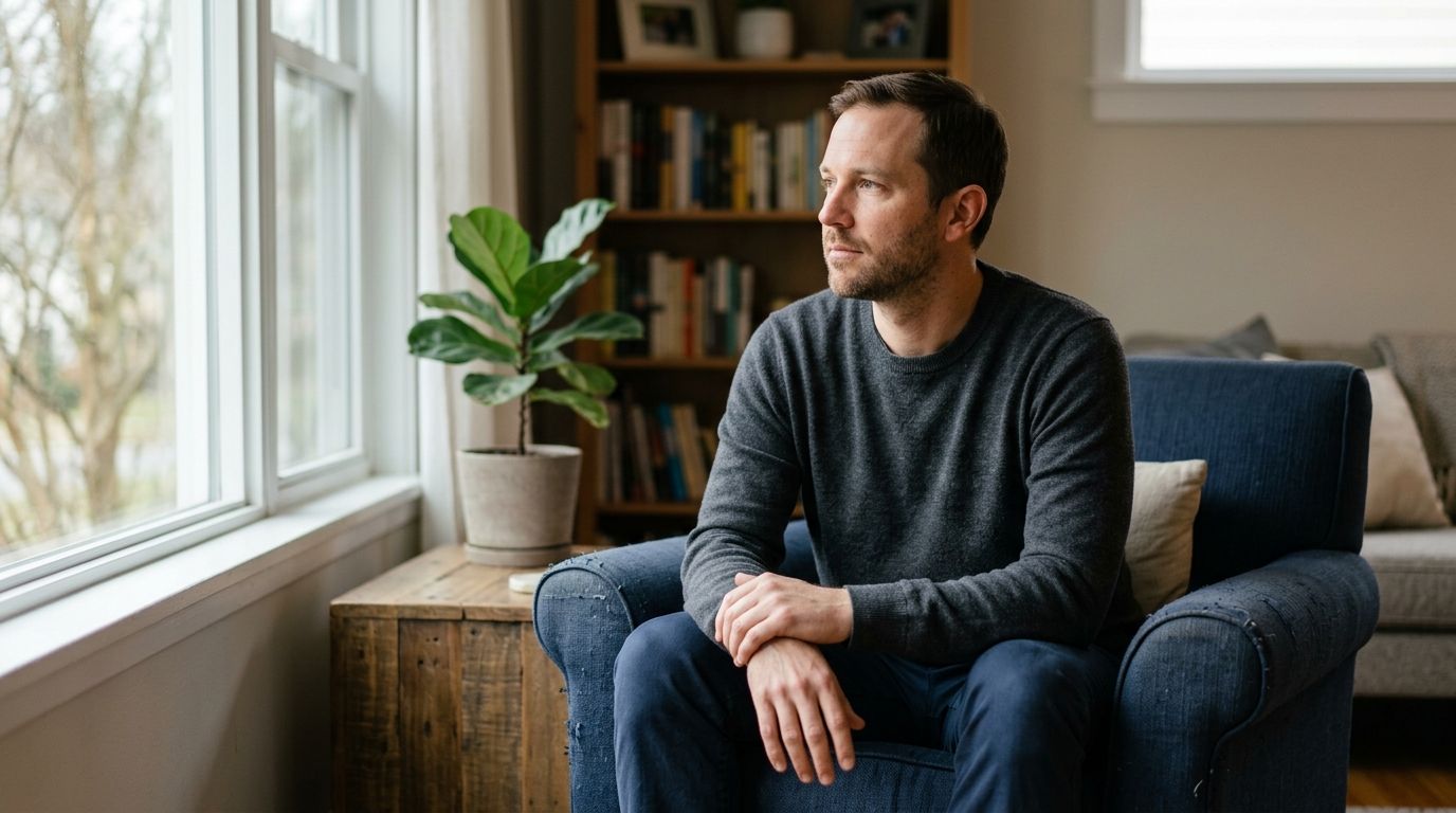 Лечение посттравматического стрессового расстройства мужчина задумчиво смотрит в окно